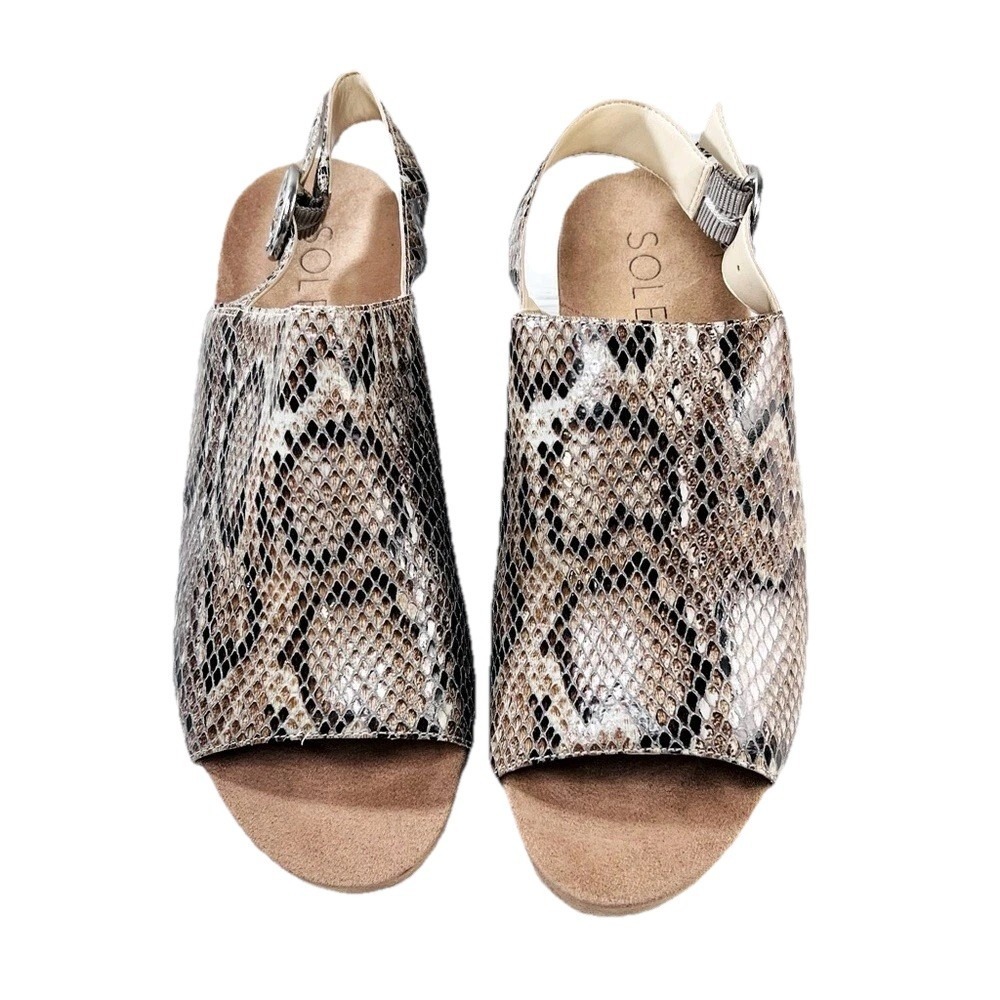 SOLE SOCIETY Wedge Heel Espadrilles, Snakeskin Beige, Size 7.5